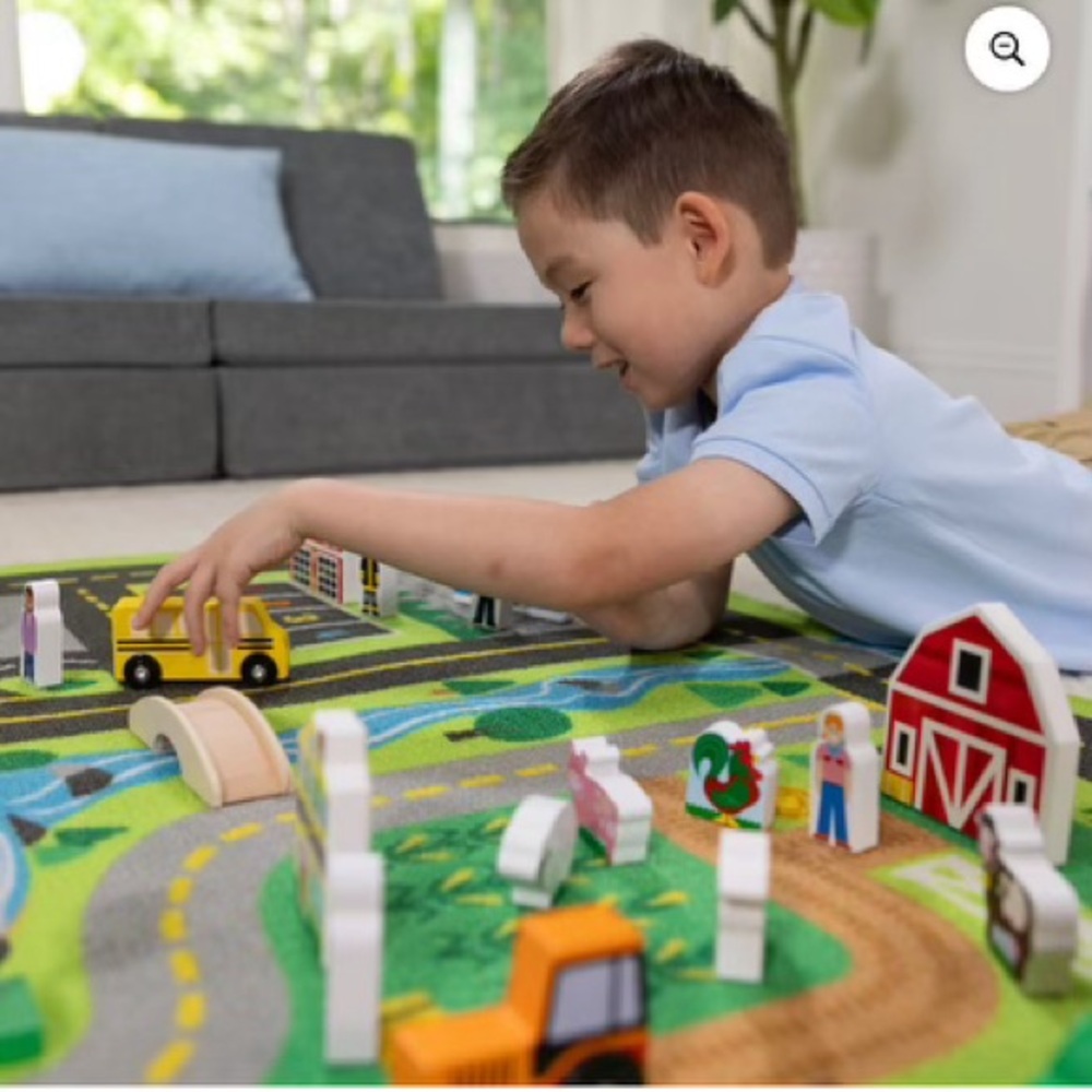 Melissa & Doug Create a Town Activity Rug Play Set, with 25 Wooden Play Pieces